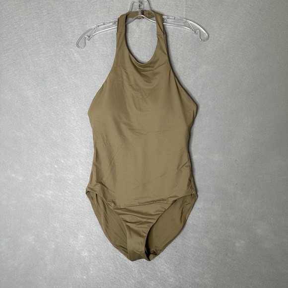 NWT Andie | The Luzon One Piece Swimsuit Large Olive Halter High Back - Picture 3 of 10